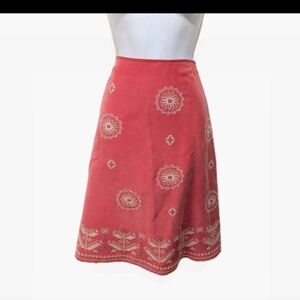 Sigrid Olsen Silk Linen Embroidered A Line Skirt 10 Aztec Sustainable Indie